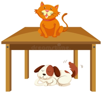 Cat on the Table and Dog Under the Table Stock Vector ...